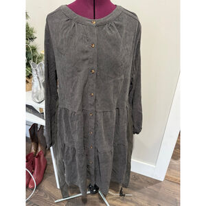 New Simply Southern Gray Corduroy Dress XXL